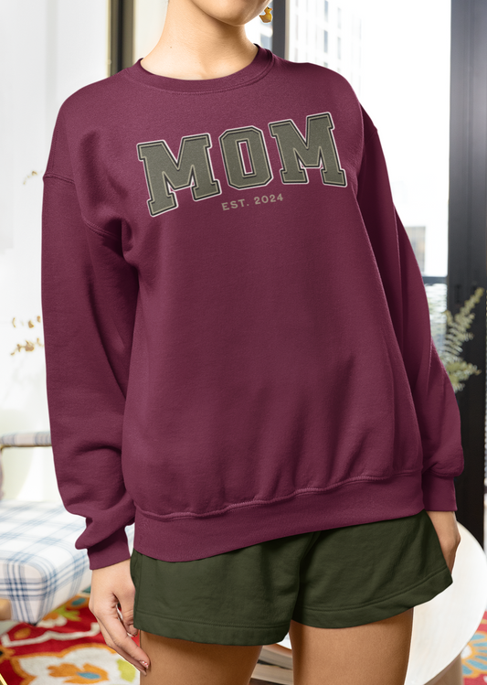 Mom Est 2024 Army Green College Letter Sweatshirt