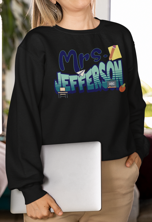 Custom Blue Retro Wave Teacher Sweatshirt