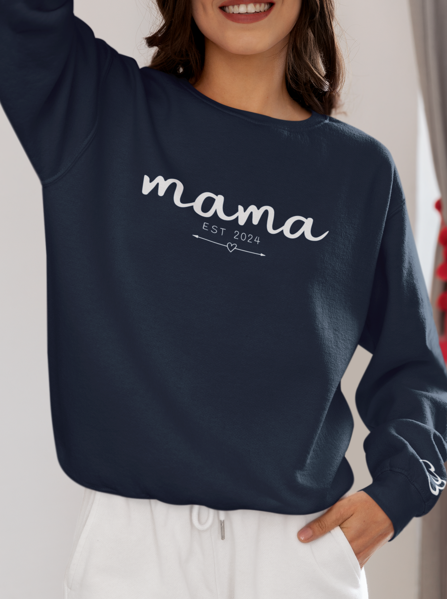 Custom Mama Est 2024 Heart Arrow Sleeve Sweatshirt