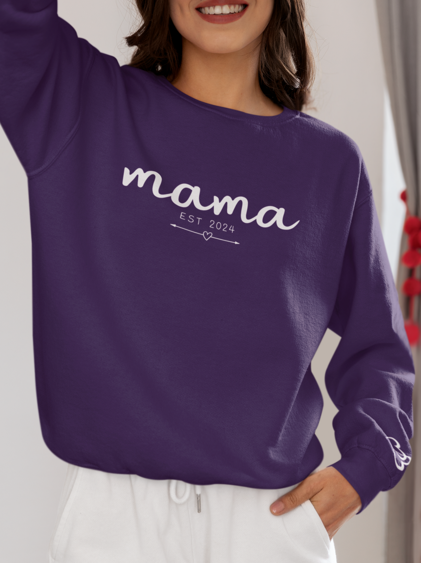 Custom Mama Est 2024 Heart Arrow Sleeve Sweatshirt