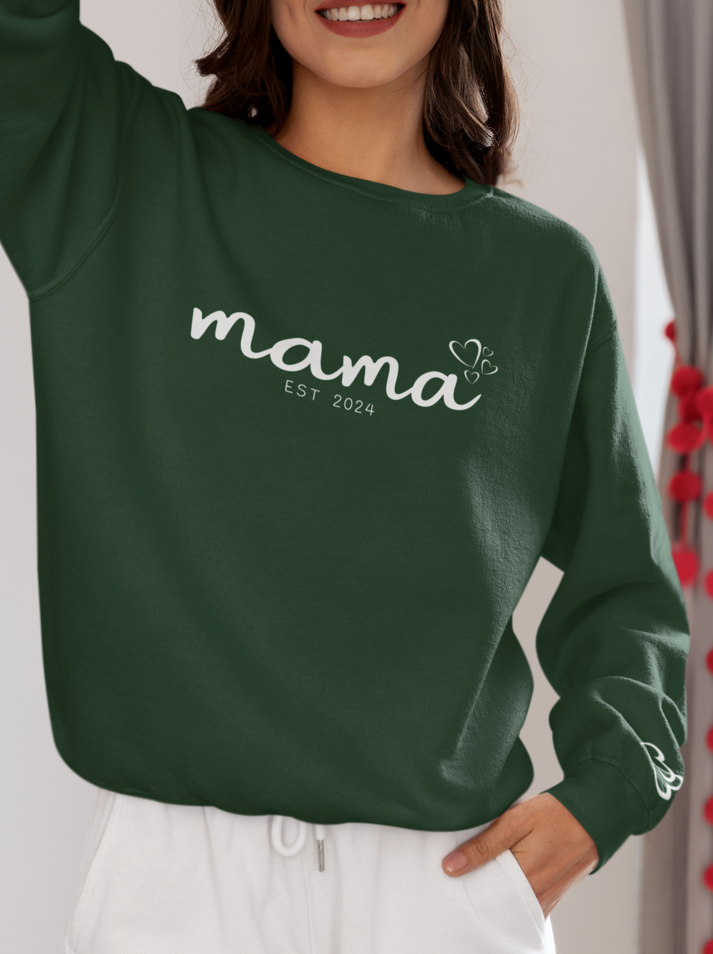 Custom Mama Est 2024 Heart Bubbles Sleeve Sweatshirt