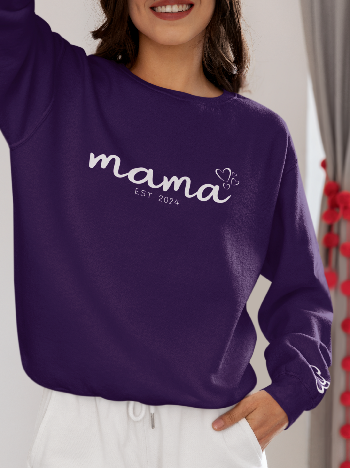 Custom Mama Est 2024 Heart Bubbles Sleeve Sweatshirt