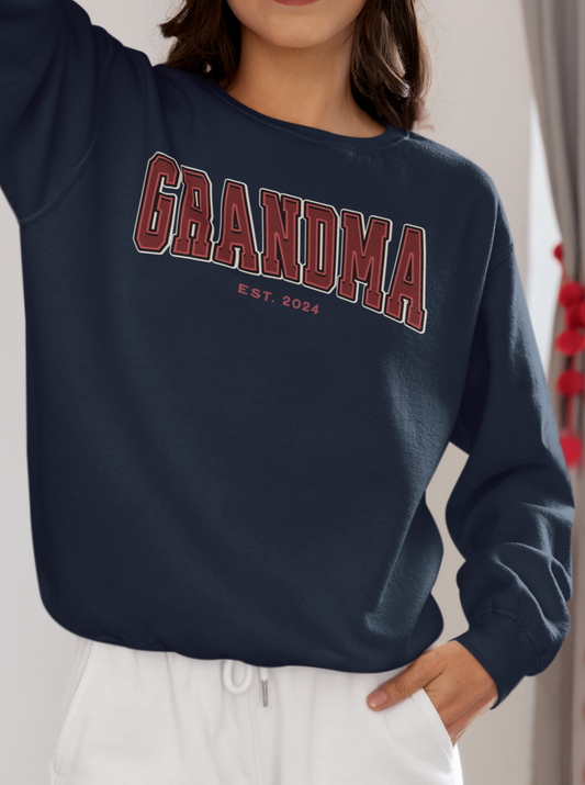 Grandma Est 2024 Red College Letter Sweatshirt