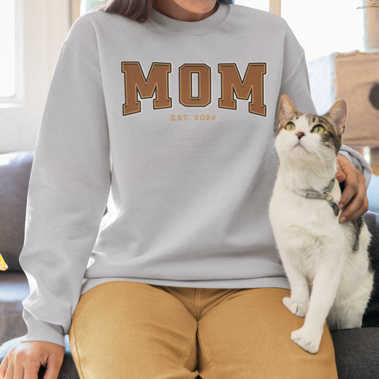 Mom Est 2024 Orange College Letter Sweatshirt