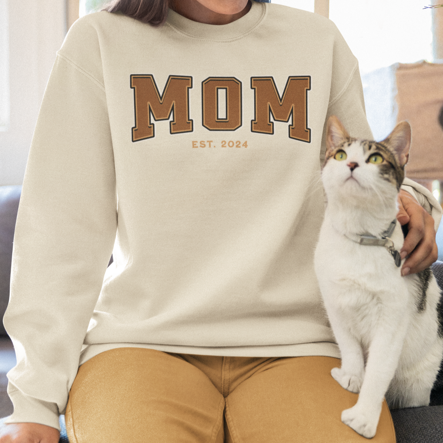 Mom Est 2024 Orange College Letter Sweatshirt