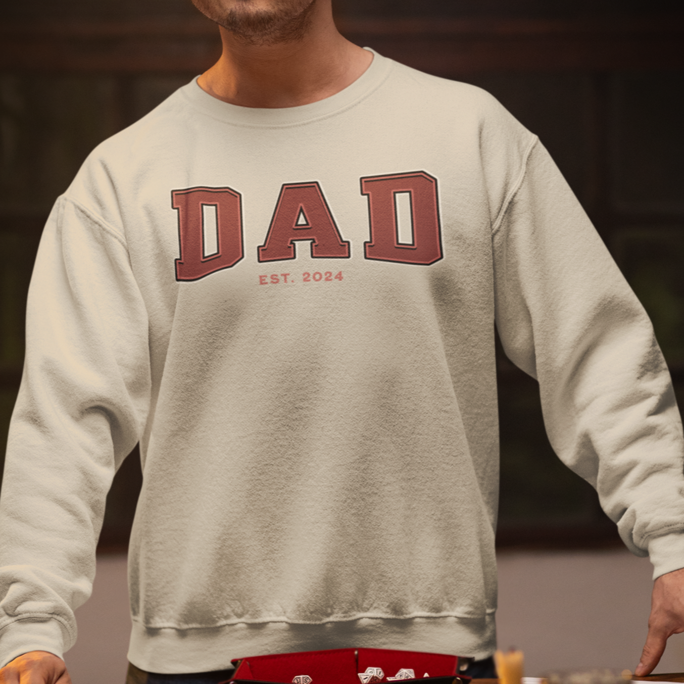 Dad Est 2024 Red College Letter Sweatshirt