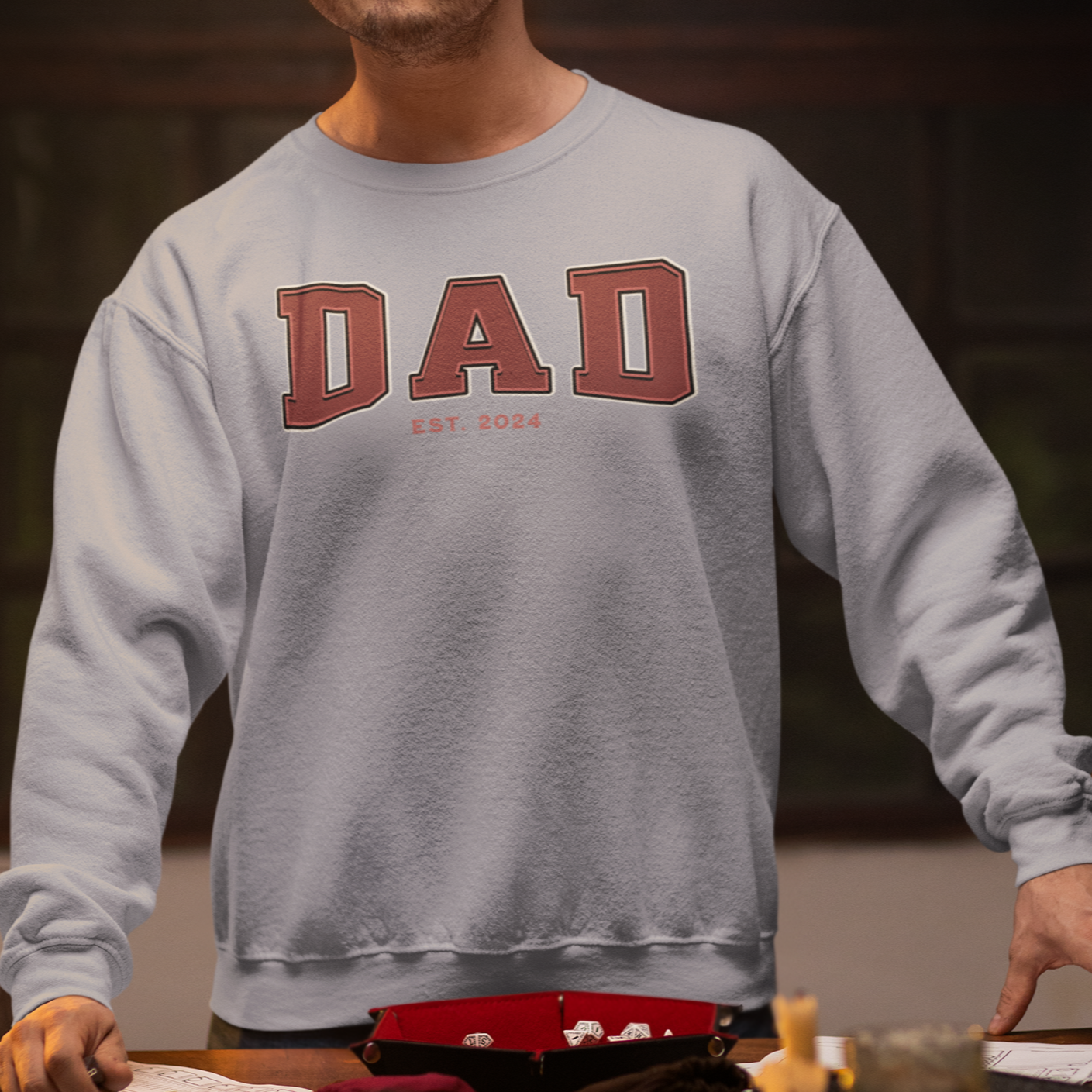 Dad Est 2024 Red College Letter Sweatshirt