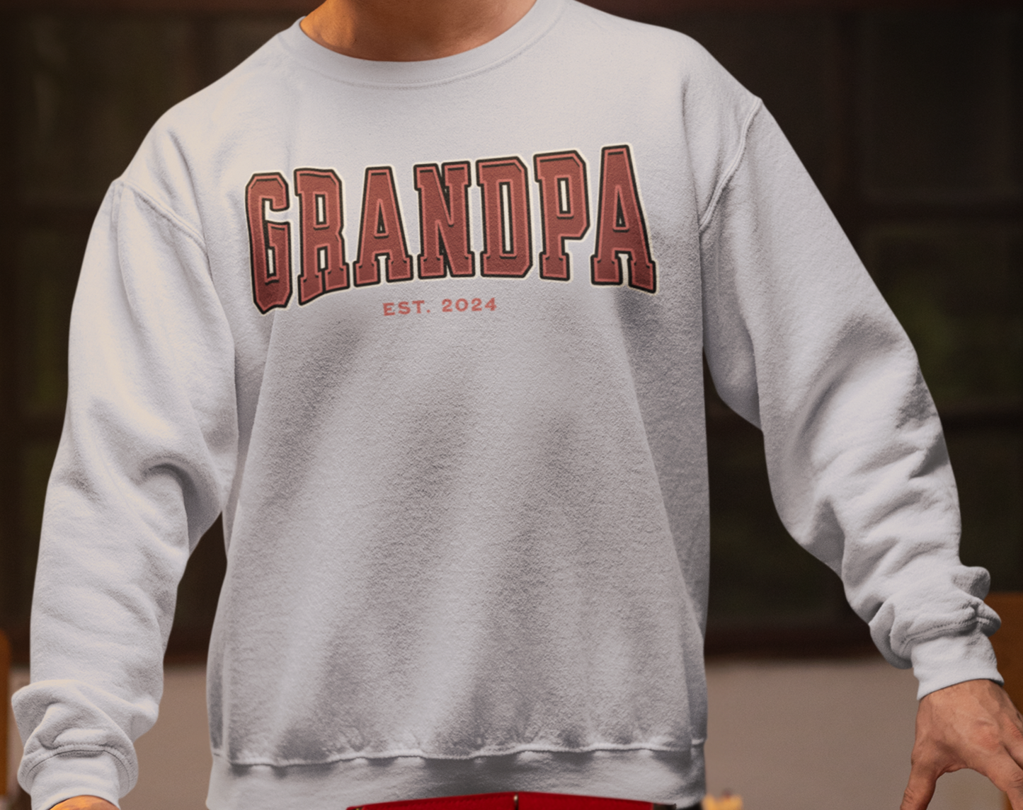 Grandpa Est 2024 Red College Letter Sweatshirt