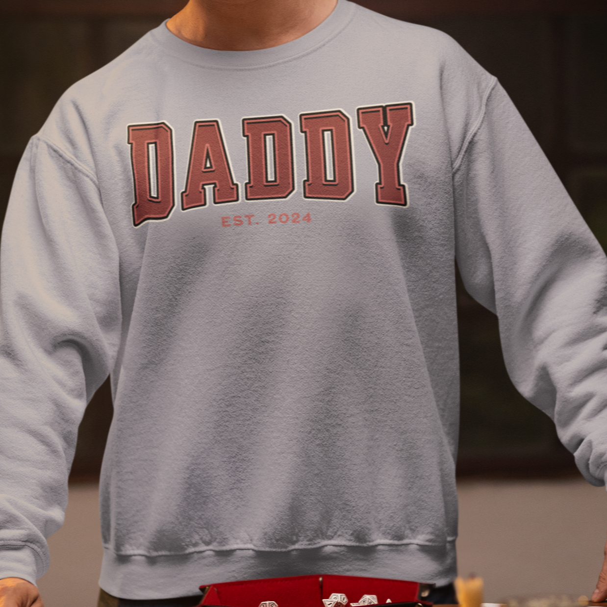 Daddy Est 2024 Red College Letter Sweatshirt