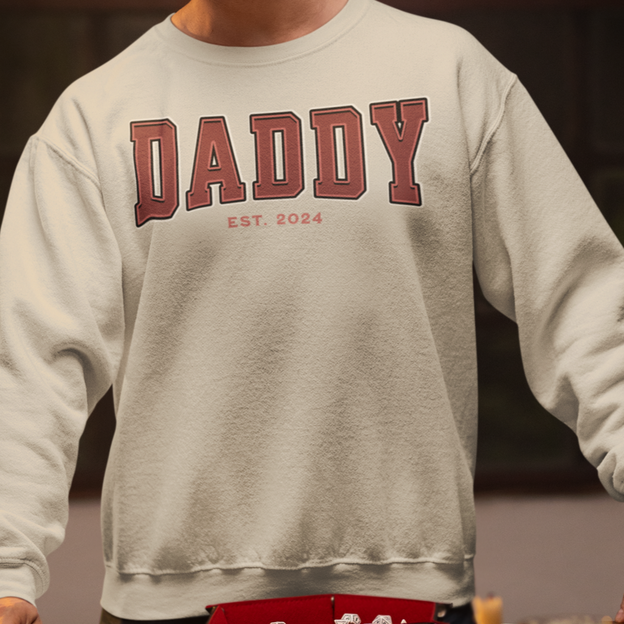 Daddy Est 2024 Red College Letter Sweatshirt
