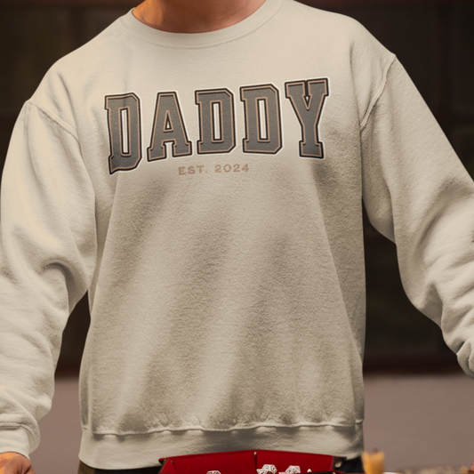 Daddy Est 2024 Grey Tan College Letter Sweatshirt