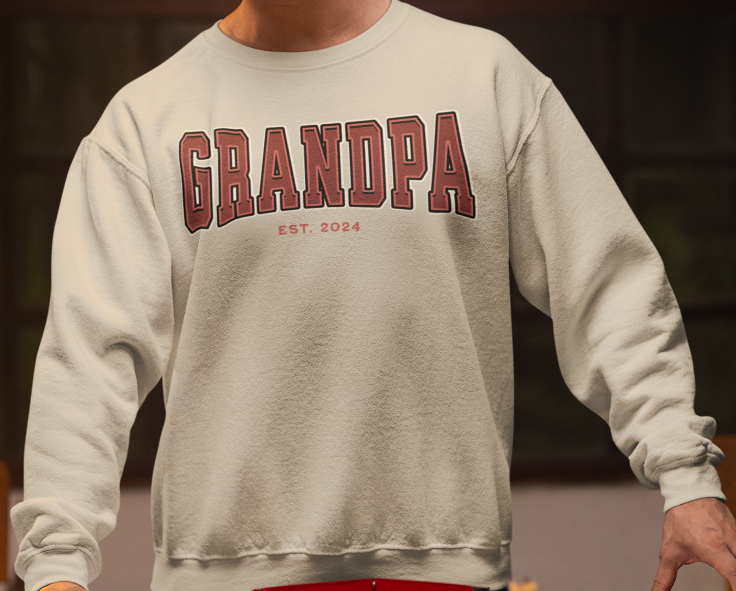 Grandpa Est 2024 Red College Letter Sweatshirt