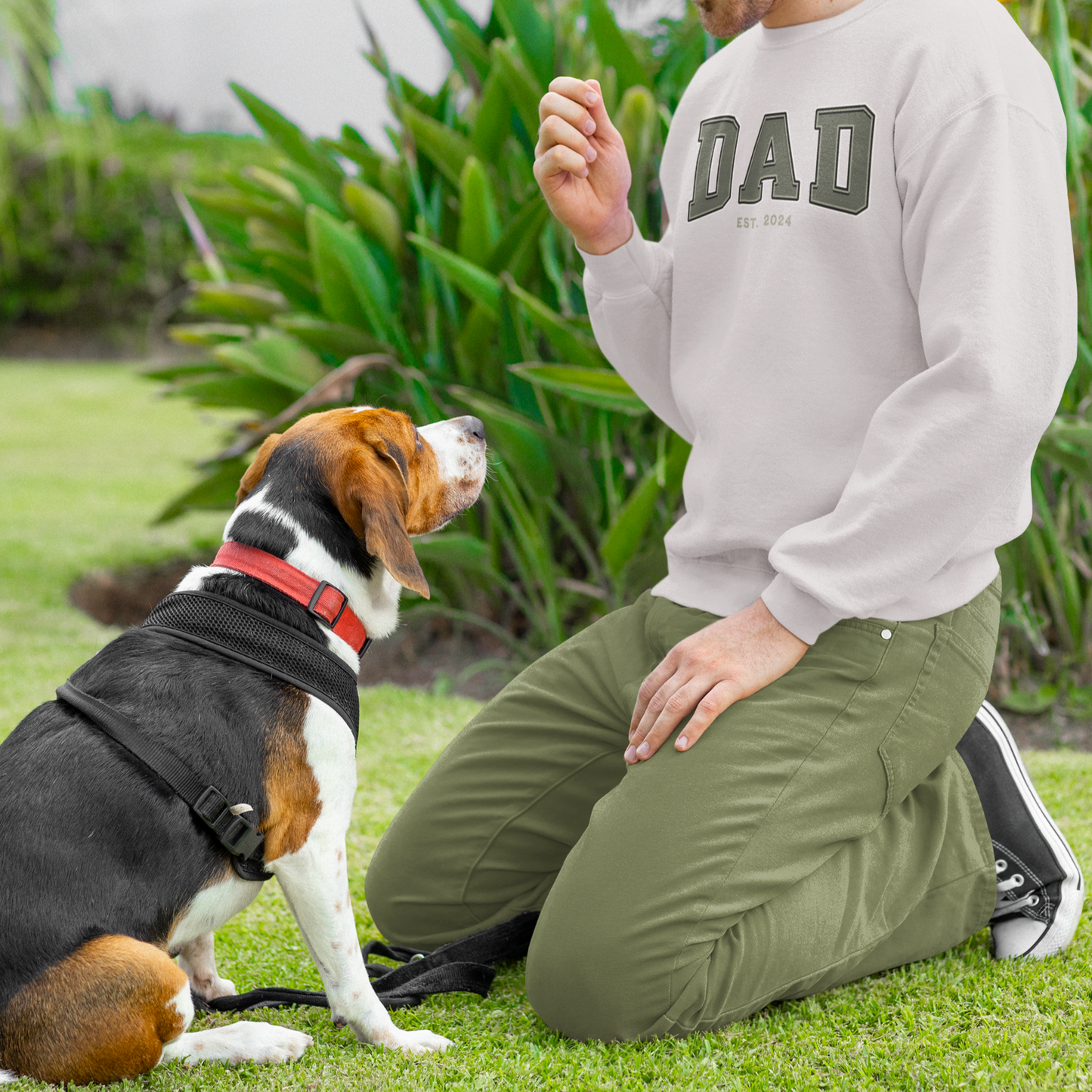 Dad Est 2024 Army Green College Letter Sweatshirt