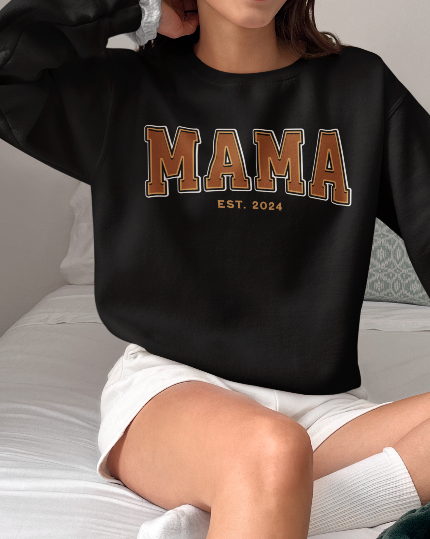 Mama Est 2024 Orange College Letter Sweatshirt