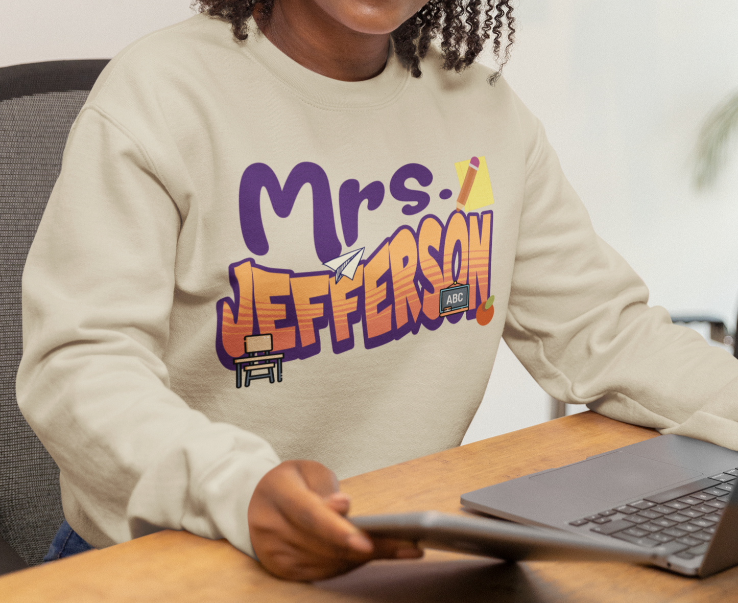 Custom Purple Retro Wave Teacher Sweatshirt