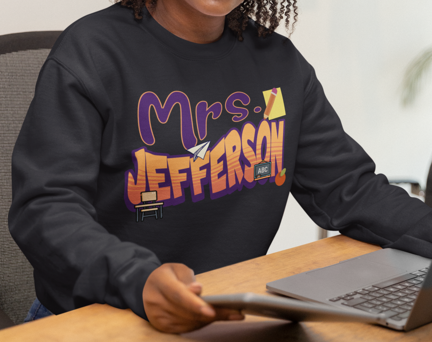 Custom Purple Retro Wave Teacher Sweatshirt