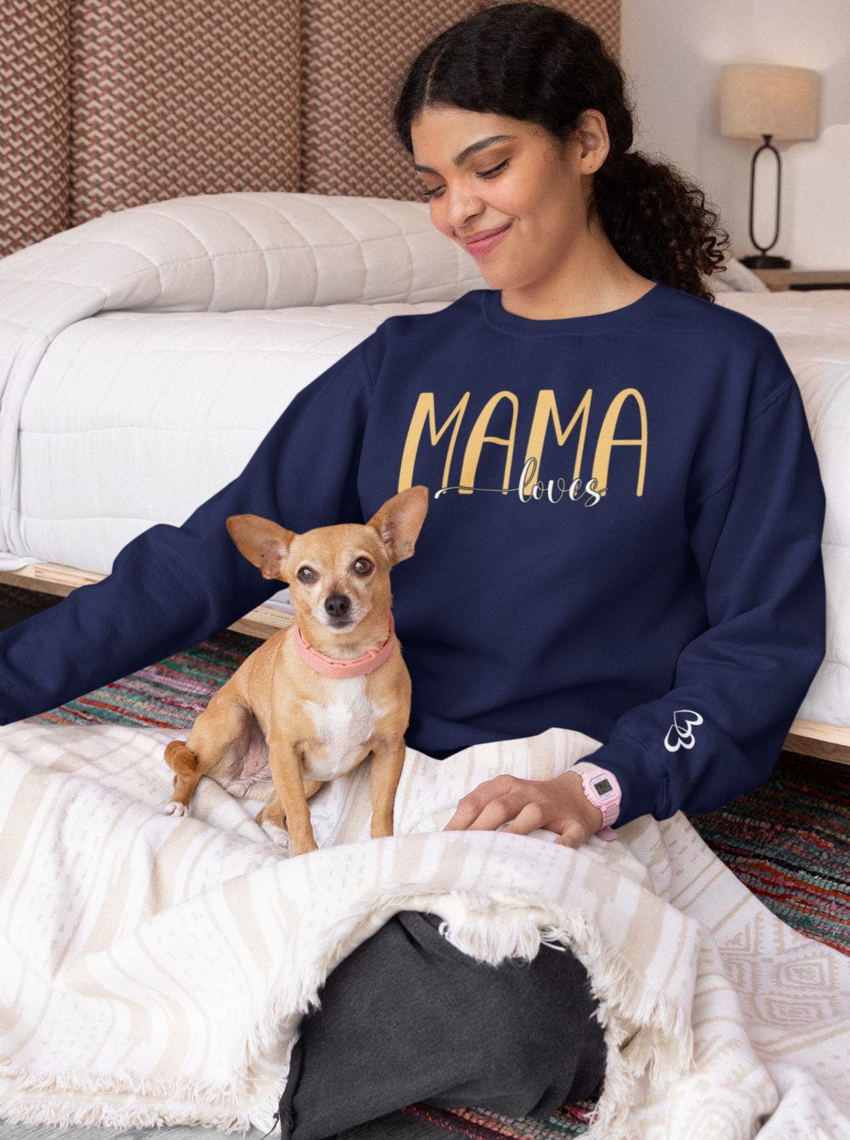 Custom Yellow Mama Loves Heart Sleeve Sweatshirt
