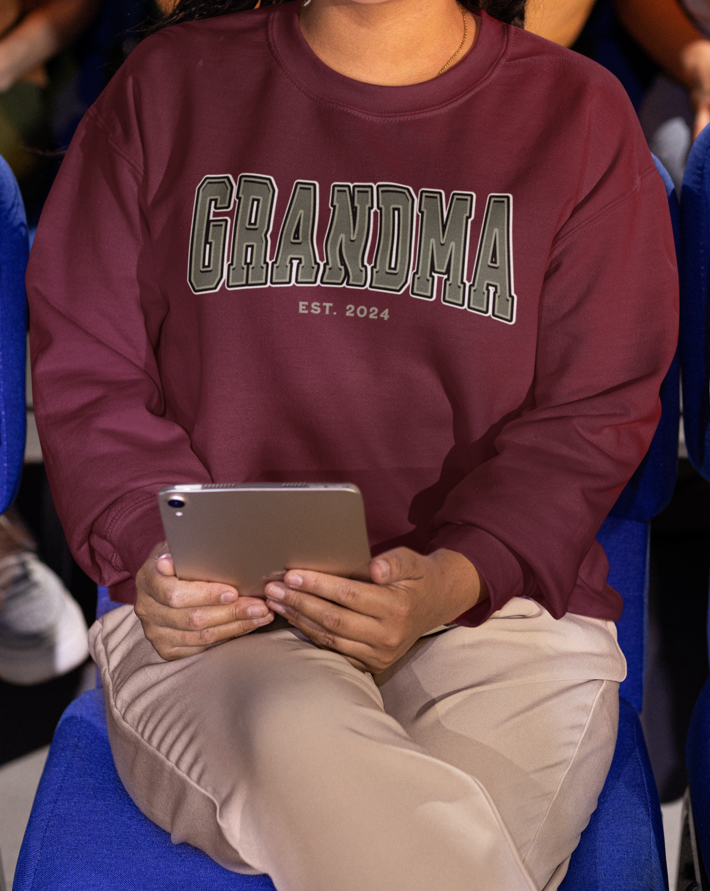 Grandma Est 2024 Army Green College Letter Sweatshirt