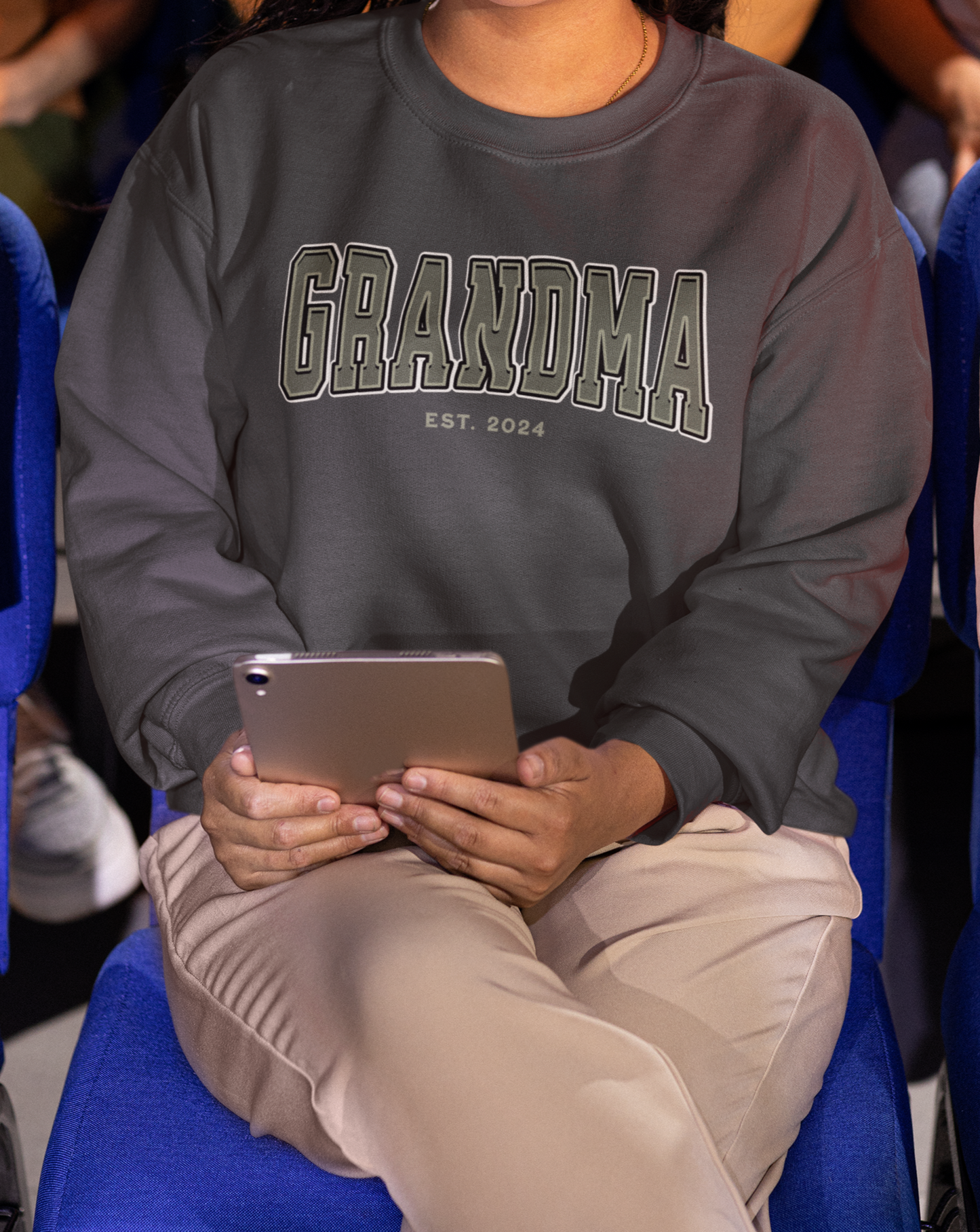 Grandma Est 2024 Army Green College Letter Sweatshirt