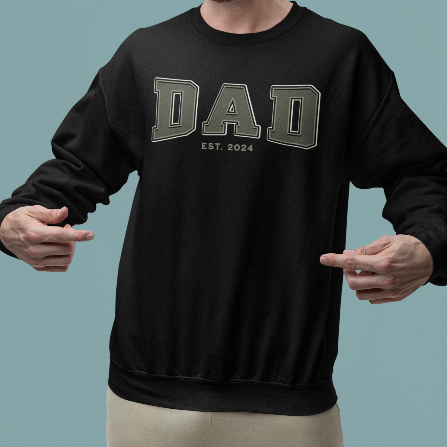 Dad Est 2024 Army Green College Letter Sweatshirt