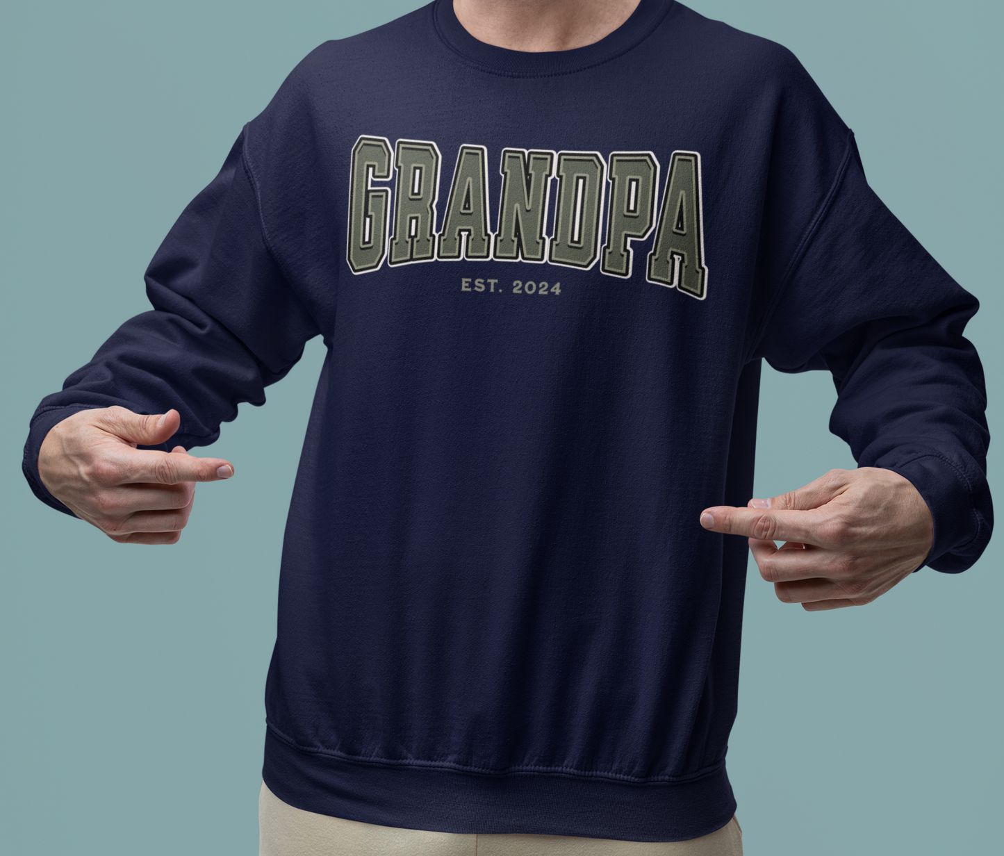 Grandpa Est 2024 Army Green College Letter Sweatshirt
