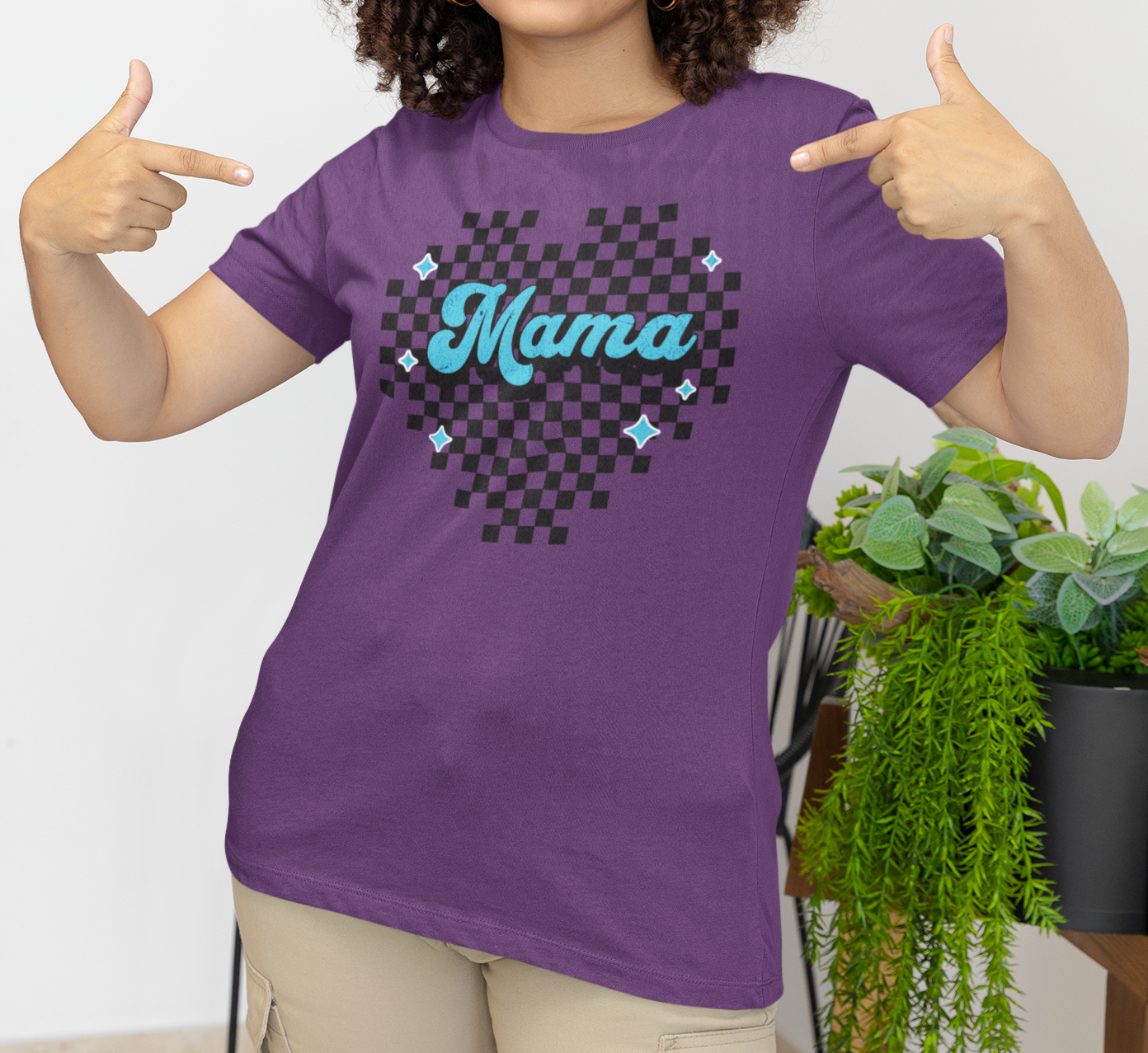 Blue Heart Checkered Mama Short Sleeve Tee