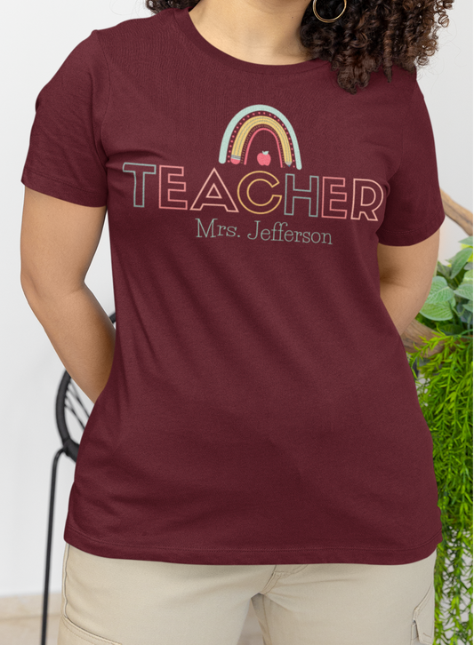 Custom Teacher Outline Lettering Arch Short Sleeve Tee