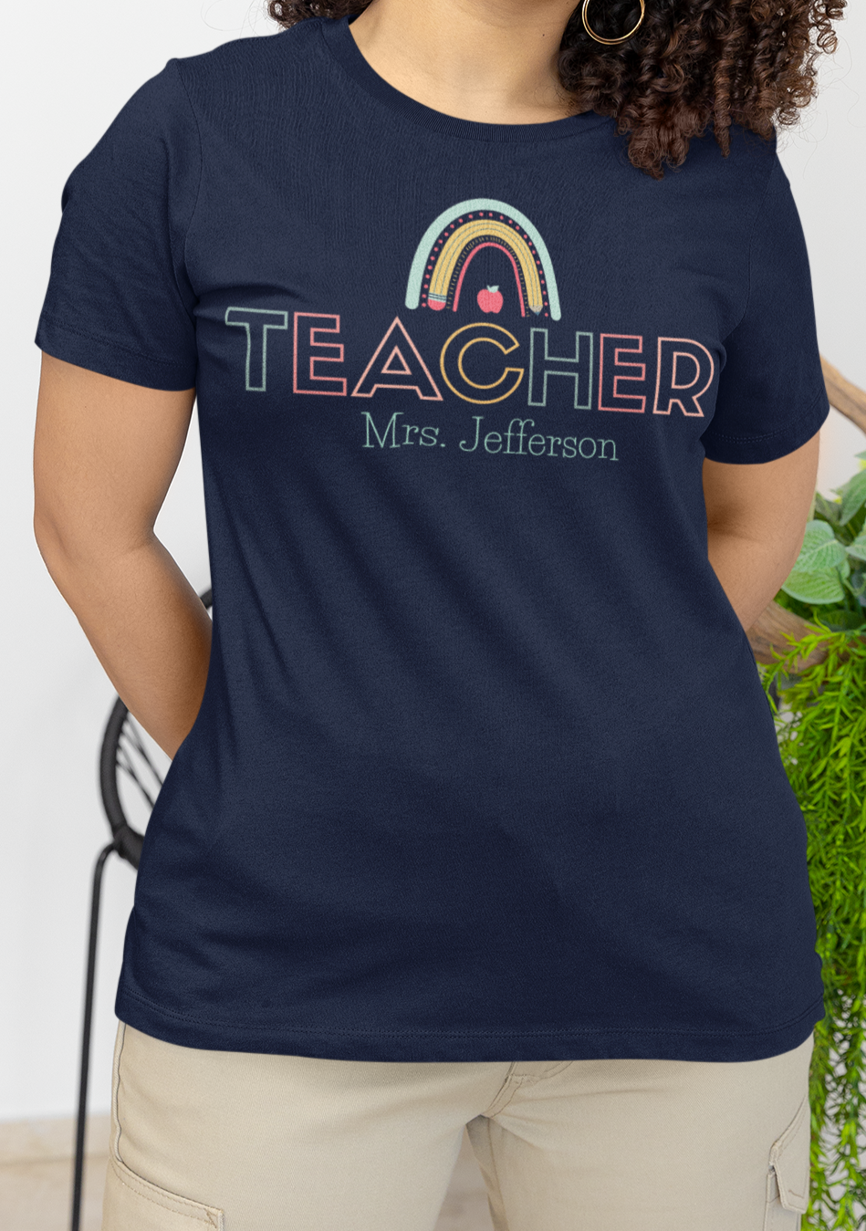 Custom Teacher Outline Lettering Arch Short Sleeve Tee