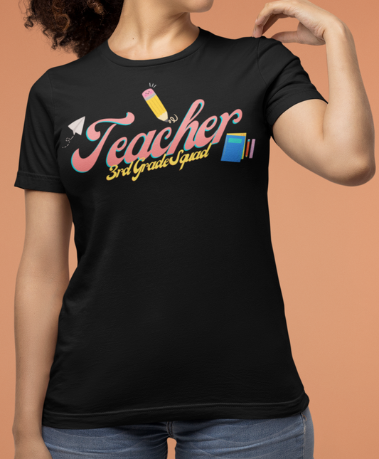 3rd Grade Teacher Squad Pink Short Sleeve Tee