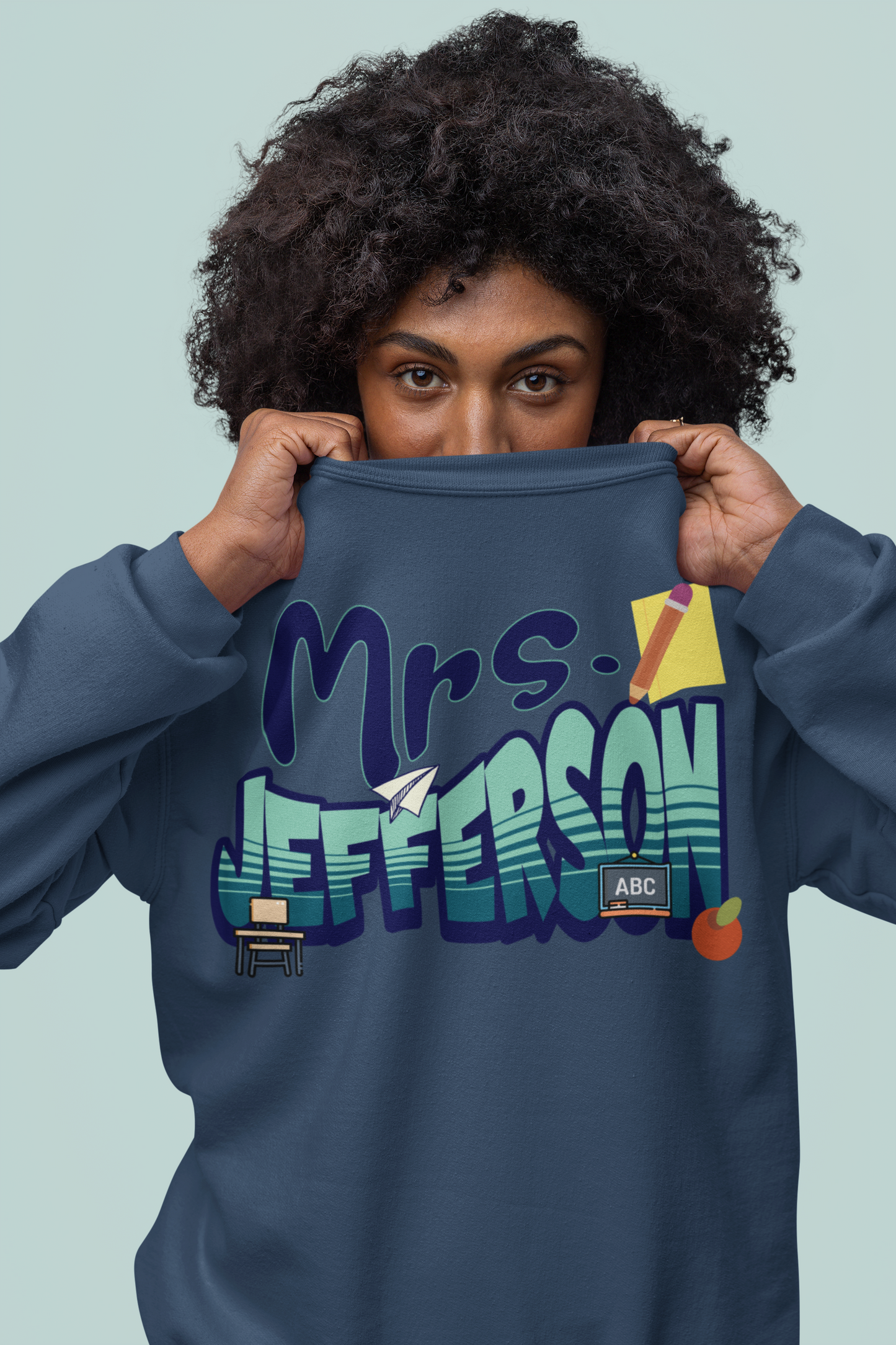 Custom Blue Retro Wave Teacher Sweatshirt