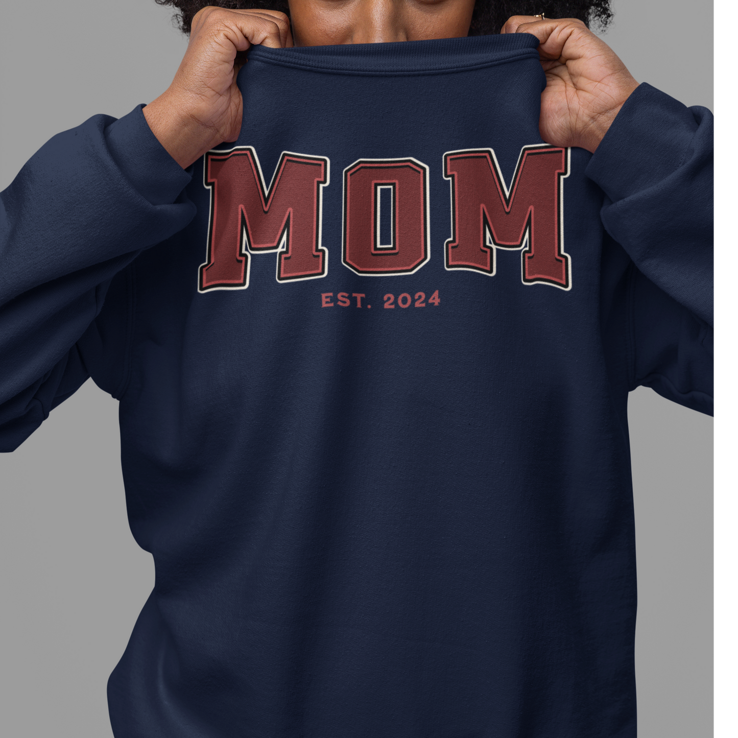 Mom Est 2024 Red College Letter Sweatshirt