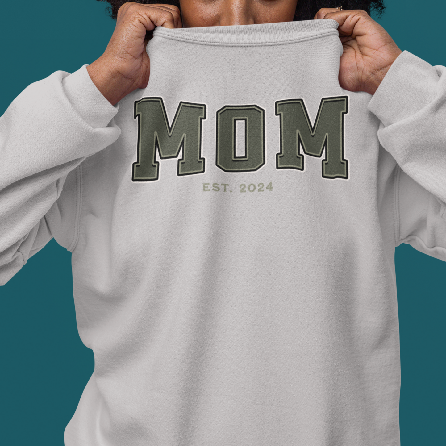 Mom Est 2024 Army Green College Letter Sweatshirt