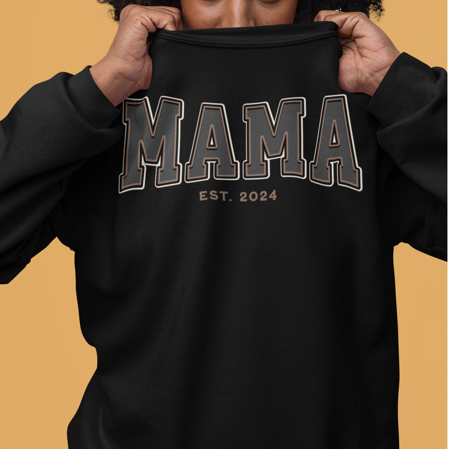 Mama Est 2024 Grey Tan College Letter Sweatshirt