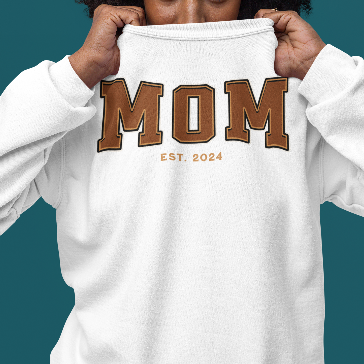 Mom Est 2024 Orange College Letter Sweatshirt