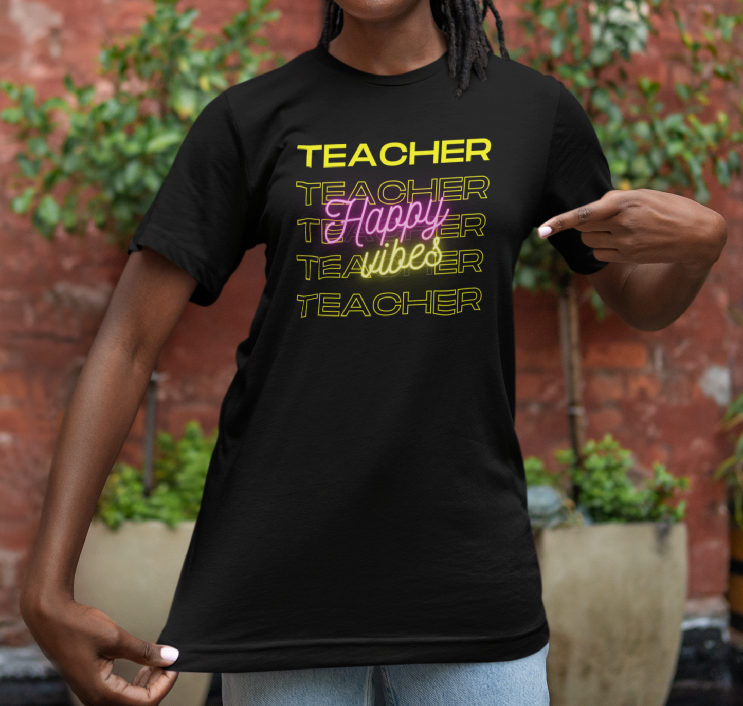 Teacher Happy Vibes Short Sleeve Tee