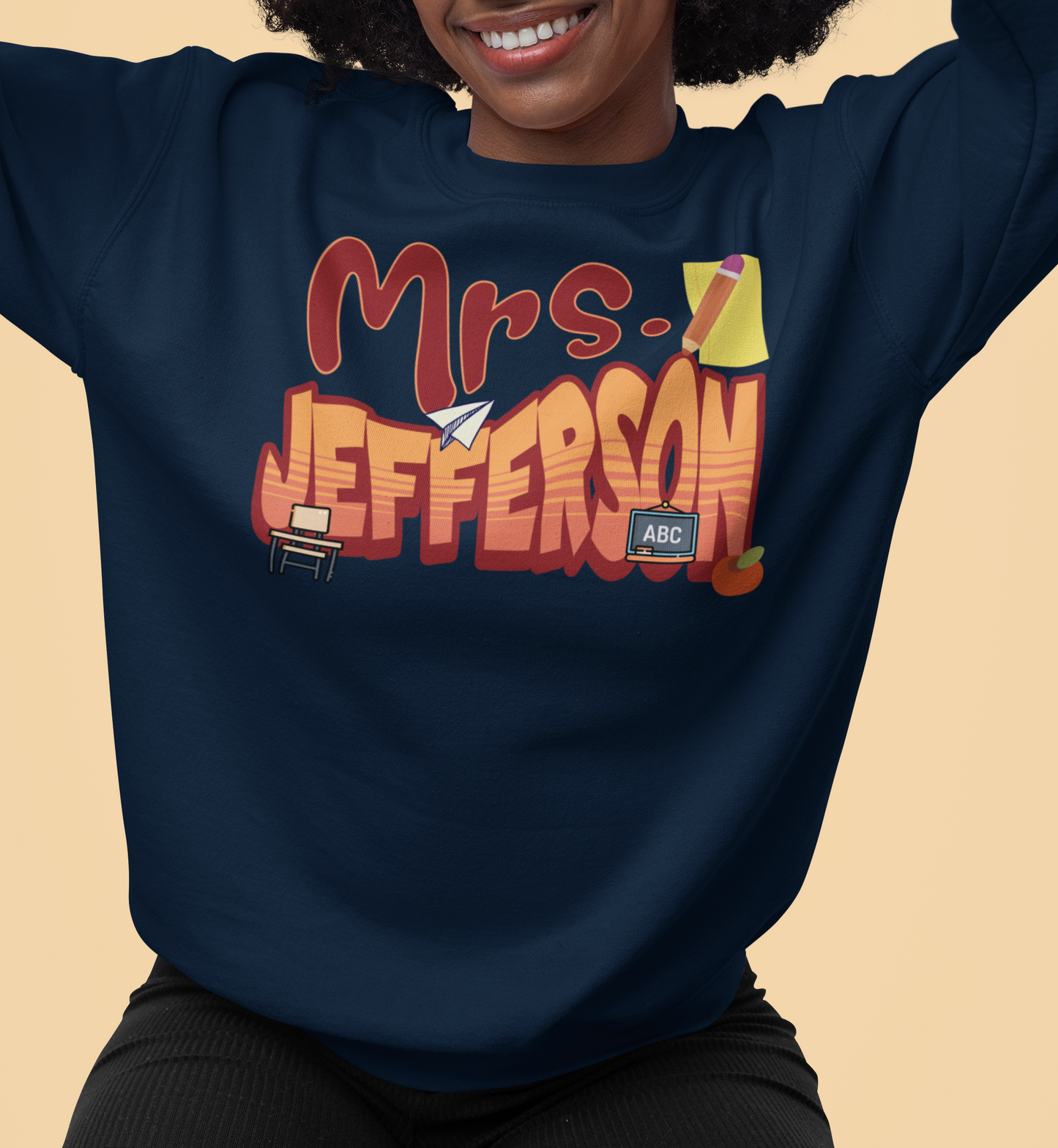 Custom Red Retro Wave Teacher Sweatshirt