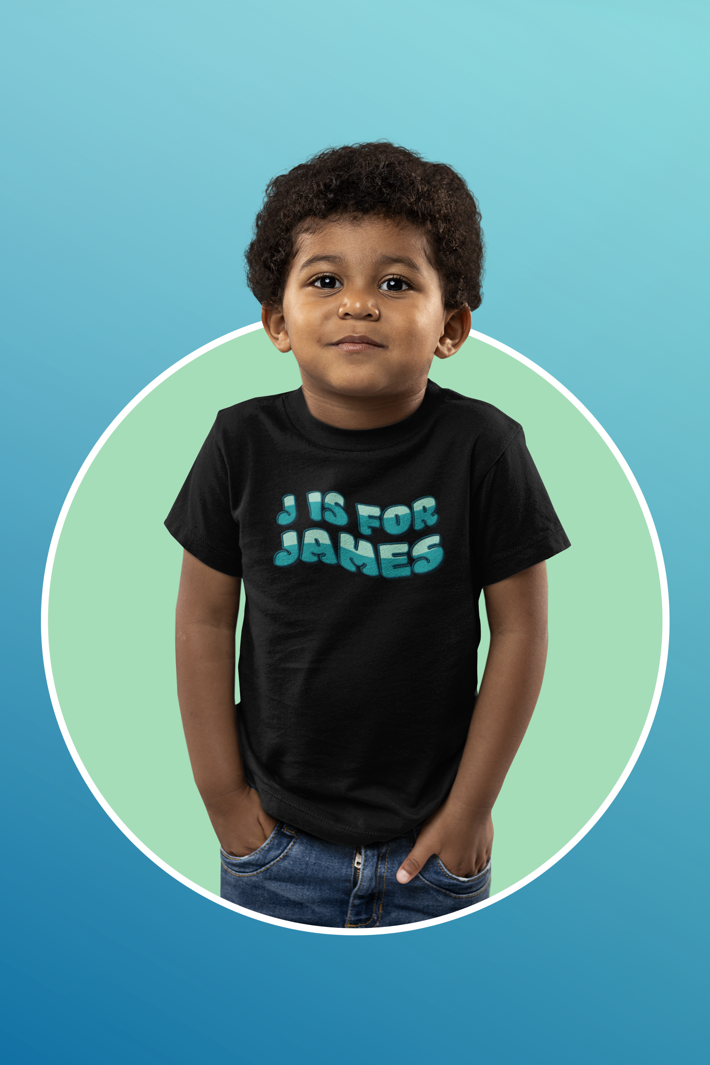 Custom Wavy Letter and Name Green Toddler Short Sleeve Tee