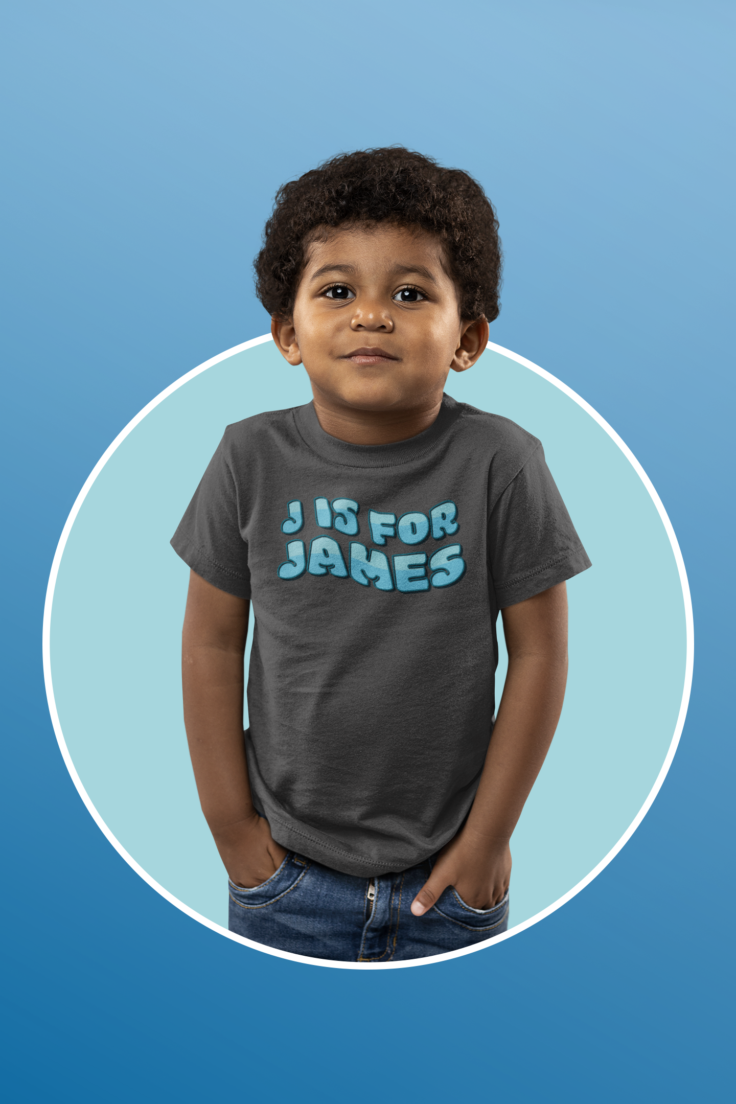 Custom Wavy Letter and Name Blue Toddler Short Sleeve Tee