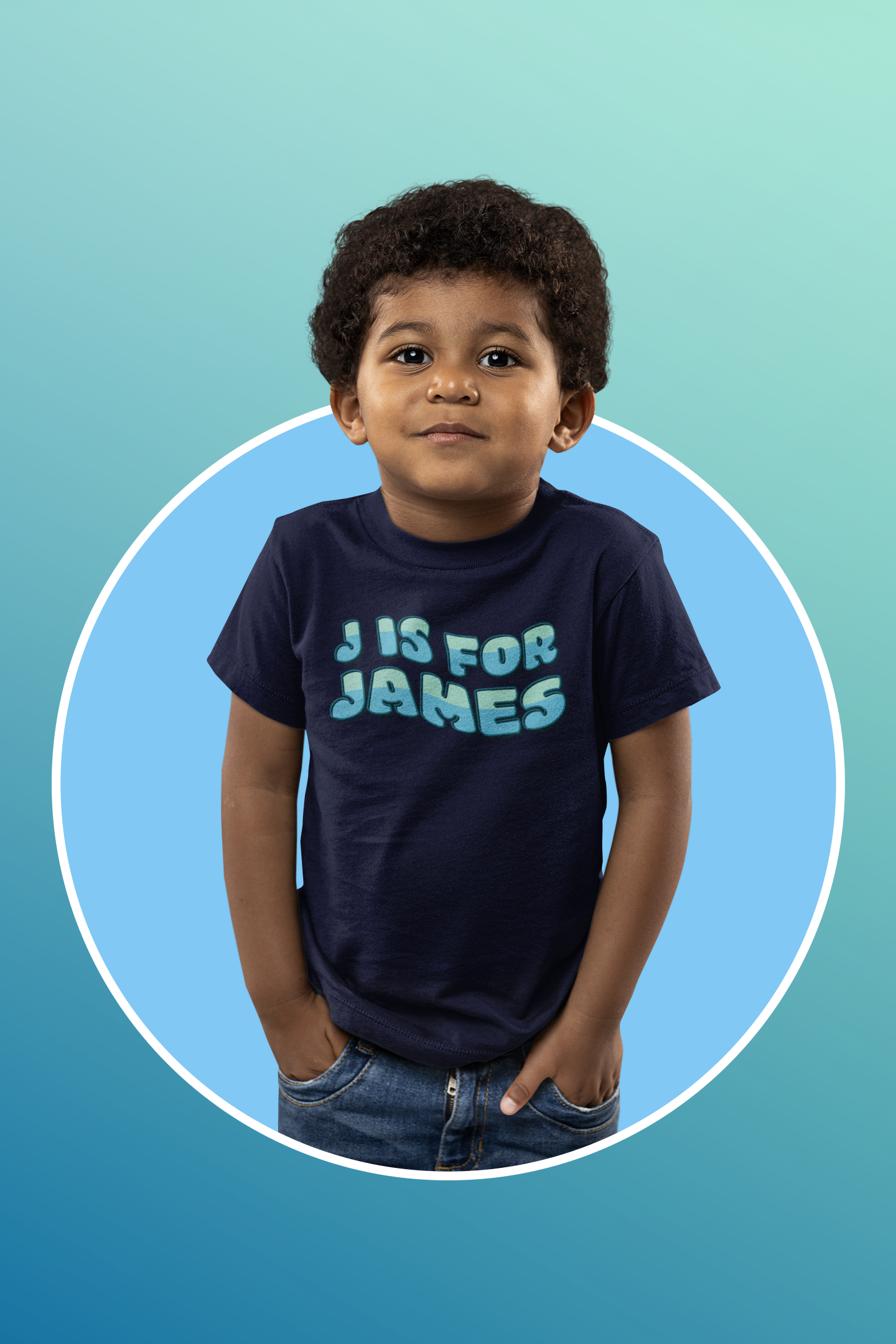 Custom Wavy Letter and Name Blue Green Toddler Short Sleeve Tee
