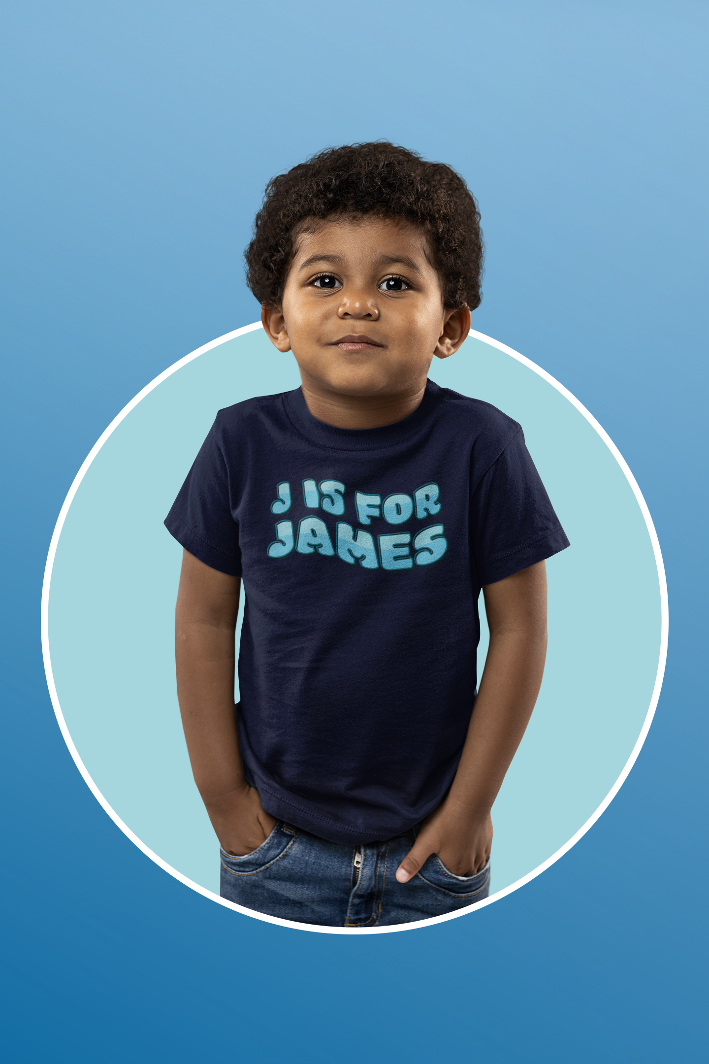 Custom Wavy Letter and Name Blue Toddler Short Sleeve Tee