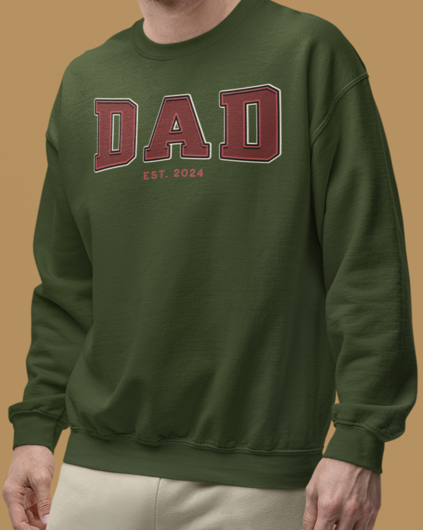Dad Est 2024 Red College Letter Sweatshirt