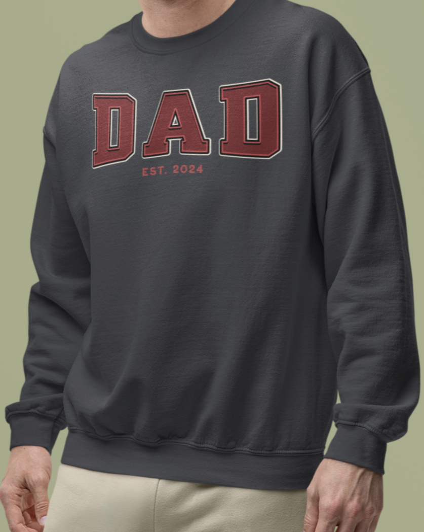 Dad Est 2024 Red College Letter Sweatshirt