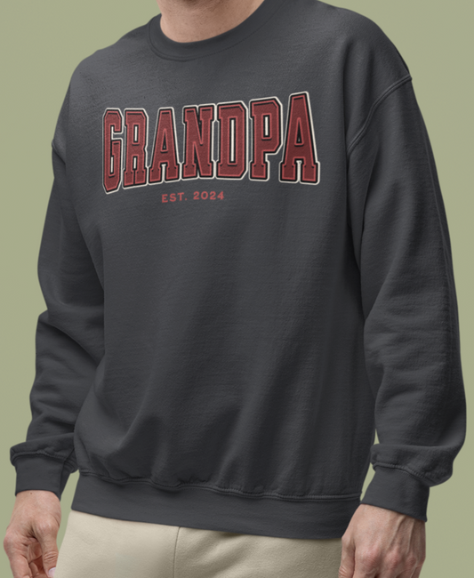 Grandpa Est 2024 Red College Letter Sweatshirt
