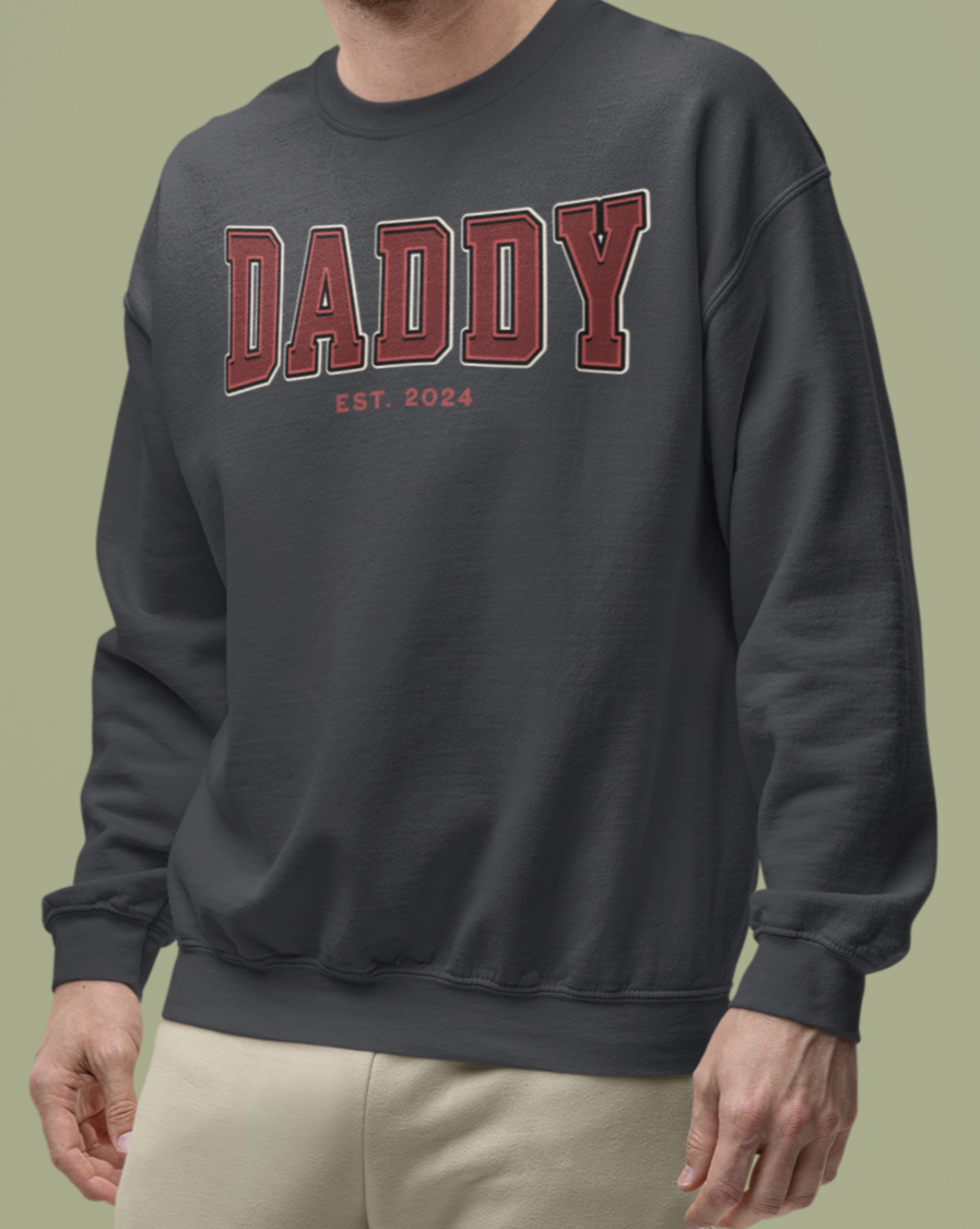 Daddy Est 2024 Red College Letter Sweatshirt