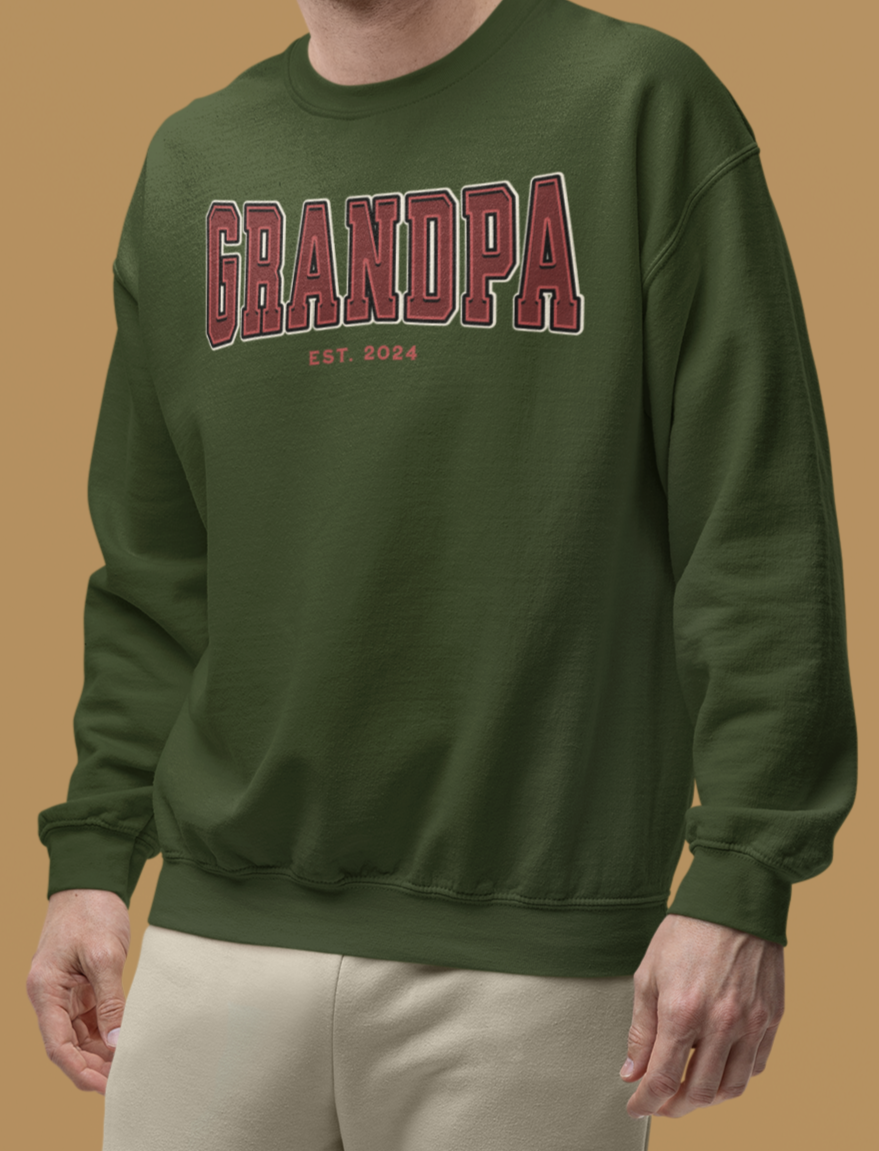 Grandpa Est 2024 Red College Letter Sweatshirt