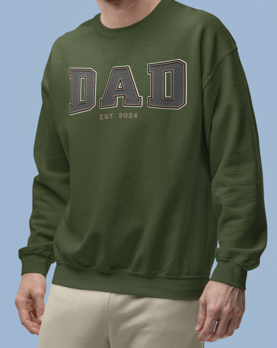 Dad Est 2024 Grey Tan College Letter Sweatshirt
