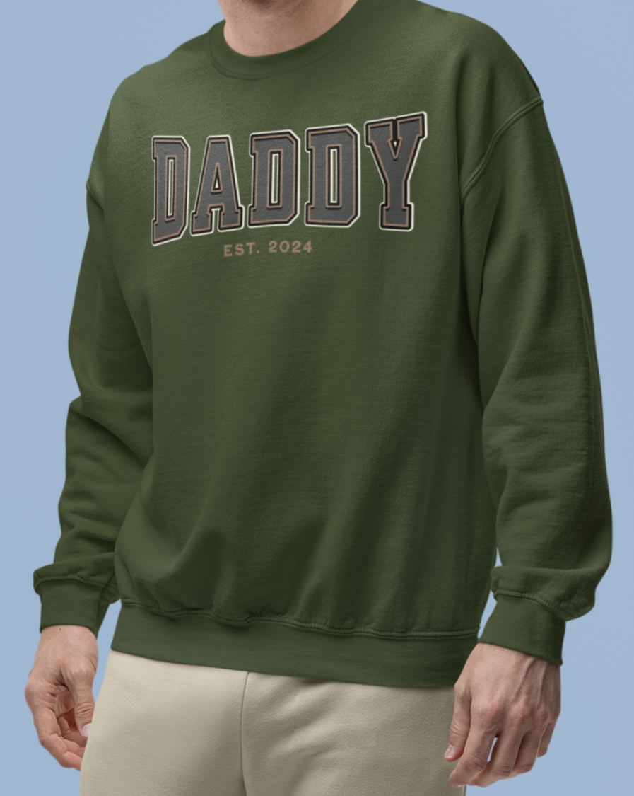 Daddy Est 2024 Grey Tan College Letter Sweatshirt