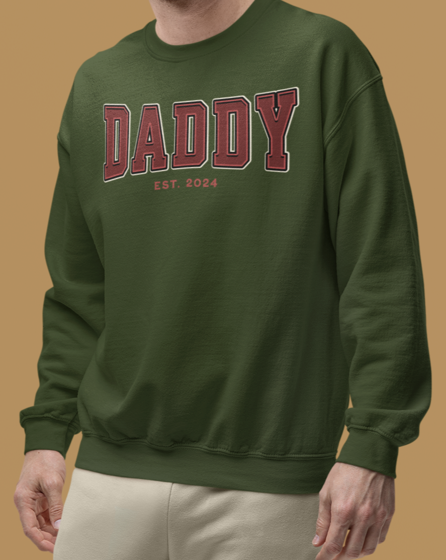 Daddy Est 2024 Red College Letter Sweatshirt