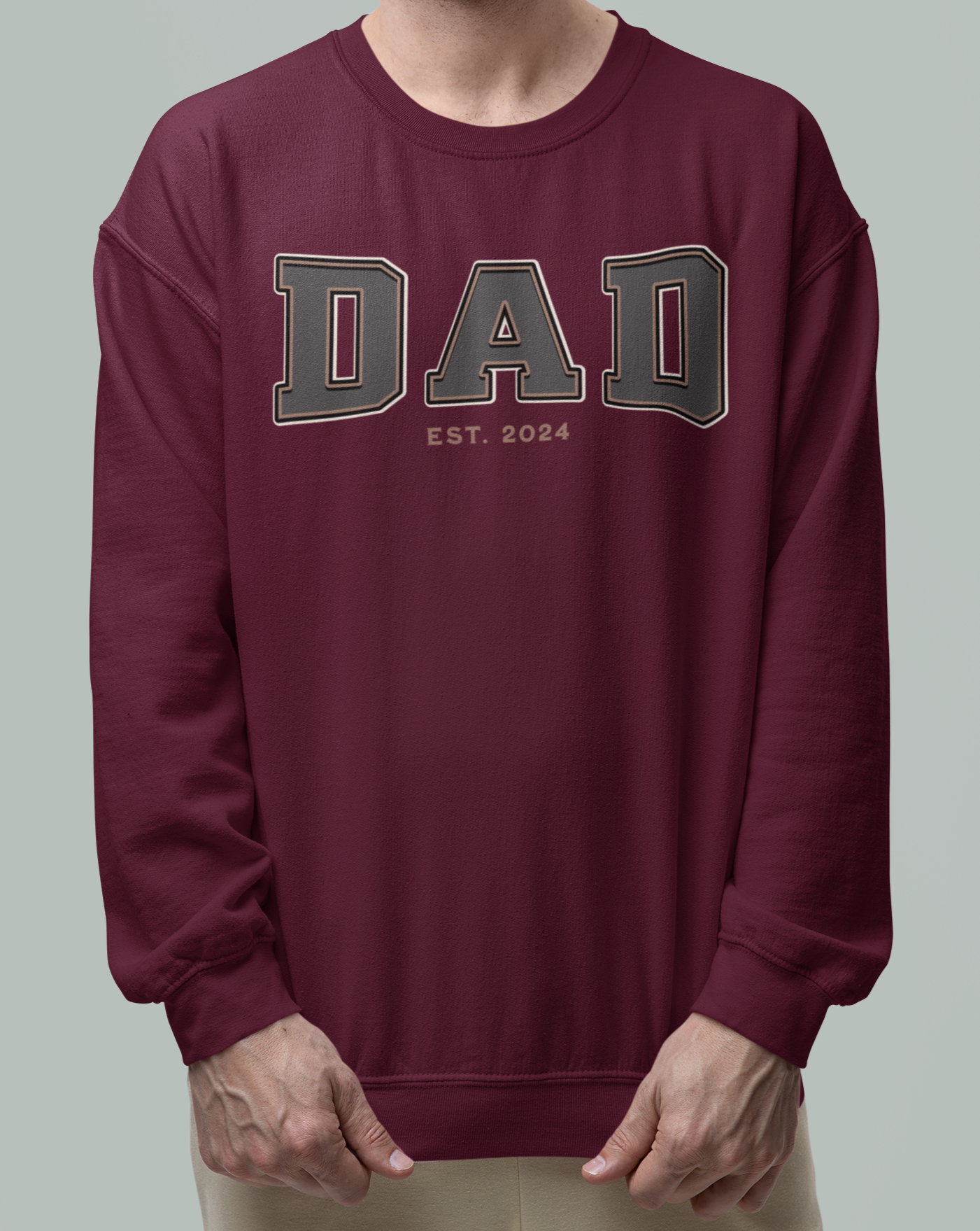 Dad Est 2024 Grey Tan College Letter Sweatshirt