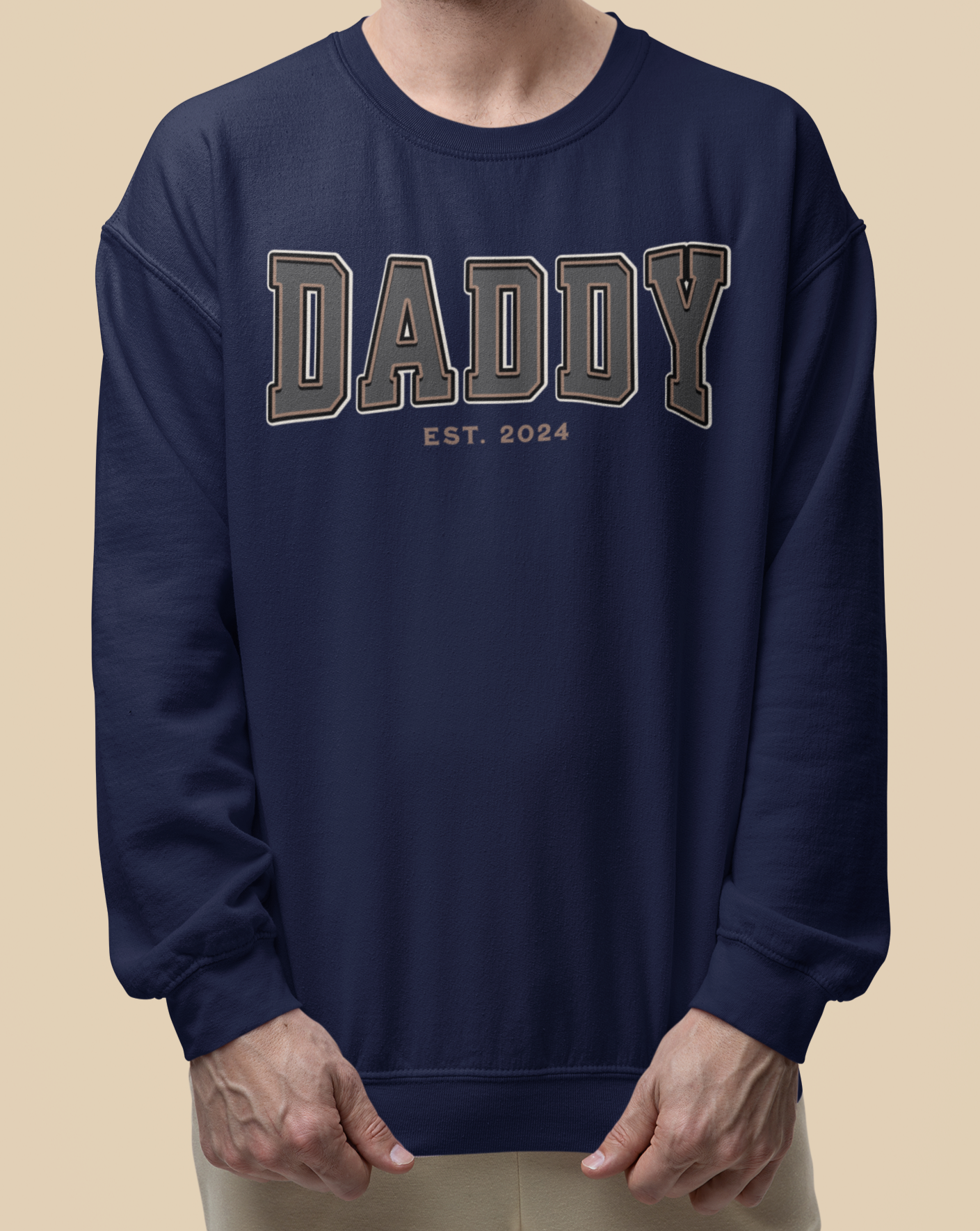 Daddy Est 2024 Grey Tan College Letter Sweatshirt
